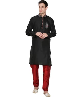 SKAVIJ Blue Silk Blend Kurta Pyjama Set