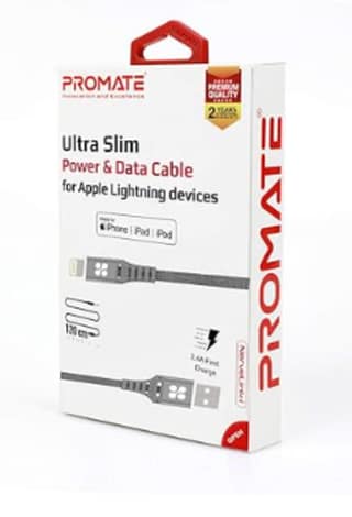 Promate Lightning Cable, Apple Mfi Certified Nylon Braided Lightning 1.2M Cord With 2.4A Nervelink-I Grey