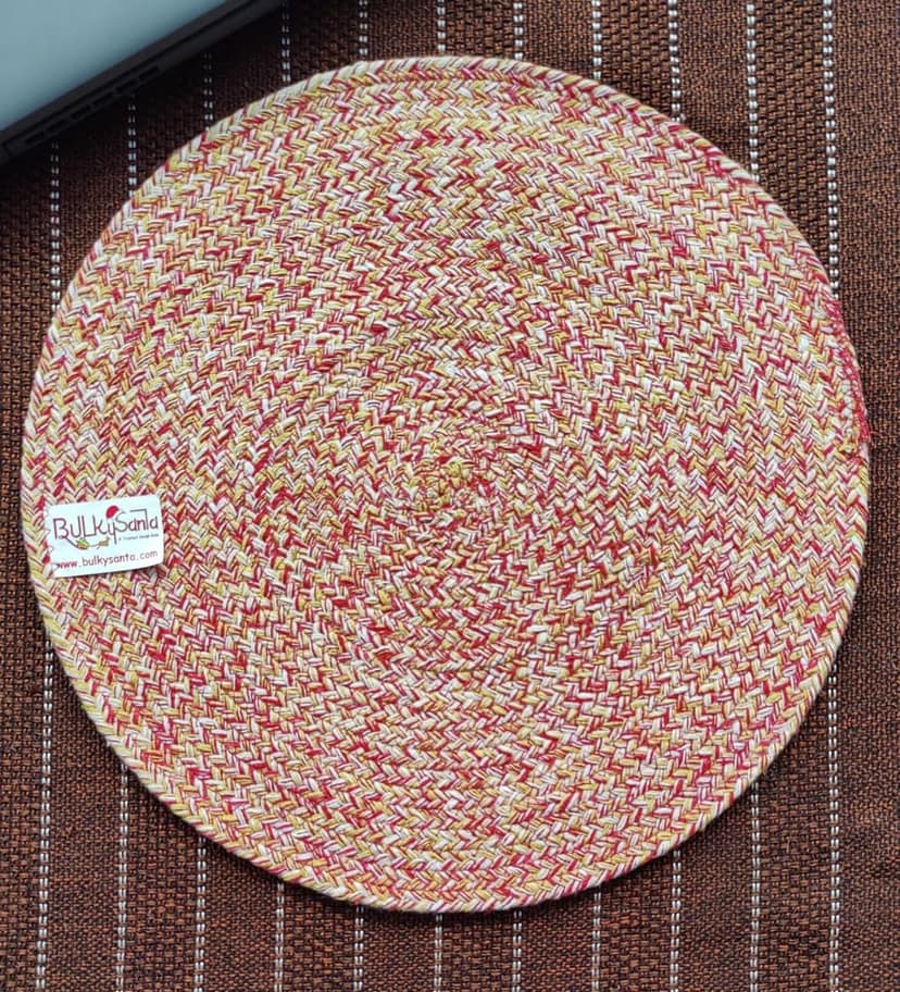 Round table mats cotton placemats (pack of 1) | Dining table mats 14", Heat Resistant, Reversible Use (Red Yellow) by Bulky Santa
