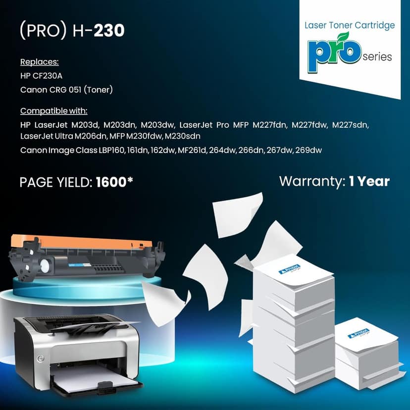 ProDot (PRO H-230 Laser Toner Cartridge for HP CF230A and Canon CRG 051 (Toner) Compatible with HP Laserjet M203dw, Pro MFP M227fdn, Ultra M206dn & Canon Image Class LBP160, 162dw, MF261d view 2