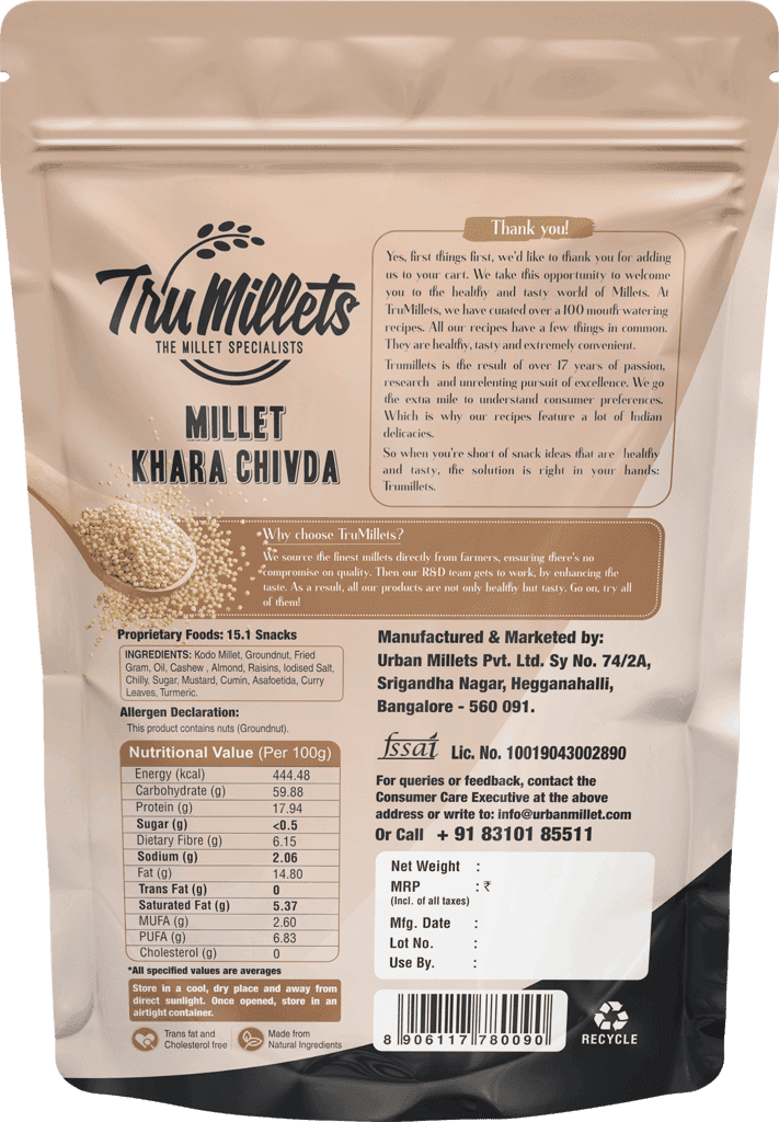 Trumillets 125 Gm Healthy Millet Snack for Kodo Millet Sweet Chivda | Indian Masala Crispy Diet Mixture | Healthy And Hygienic Snacks | High Protein & Fiber Snack | No Preservative view 2