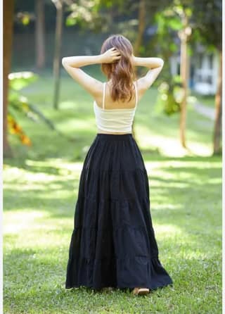 White Ruffle High Waist Long Skirt