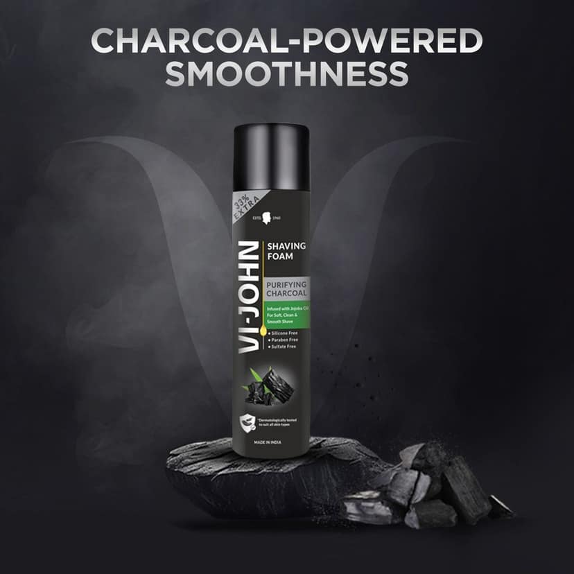 VI-JOHN Purifying Charcoal Shaving Foam 300gm and Shave Pro 2-Blade Razors Pack of 5 view 2