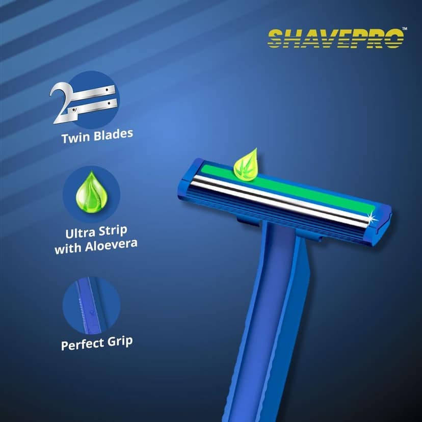 VI-JOHN Purifying Charcoal Shaving Foam 300gm and Shave Pro 2-Blade Razors Pack of 5 view 6