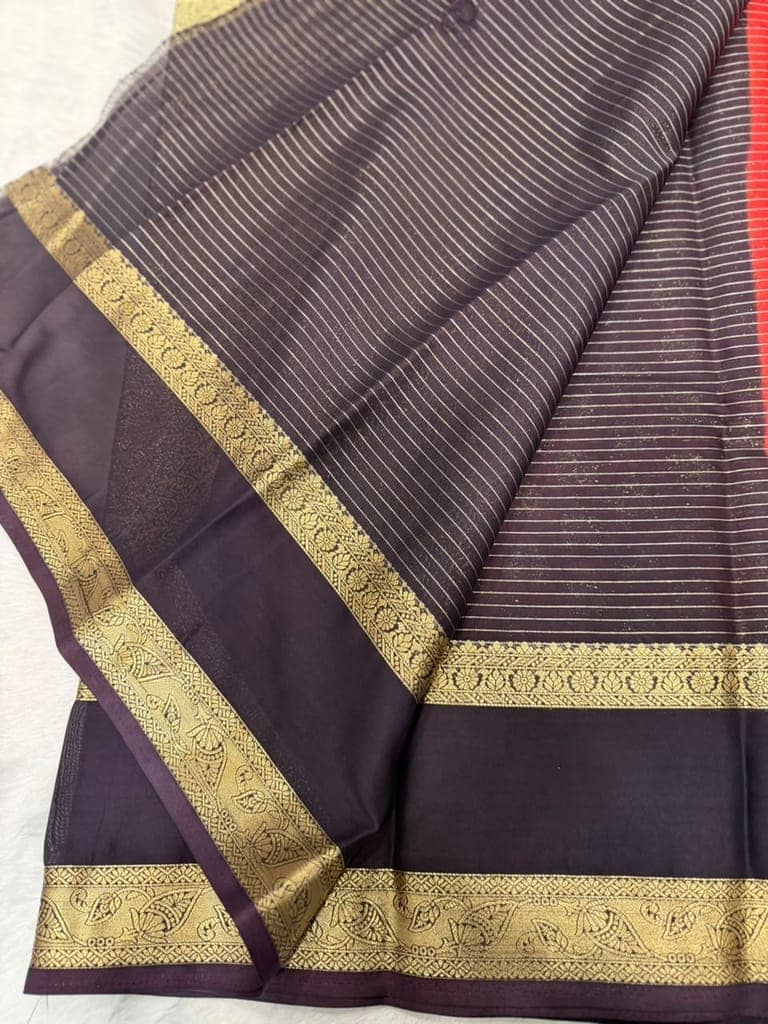 Red and Black Saree view 3