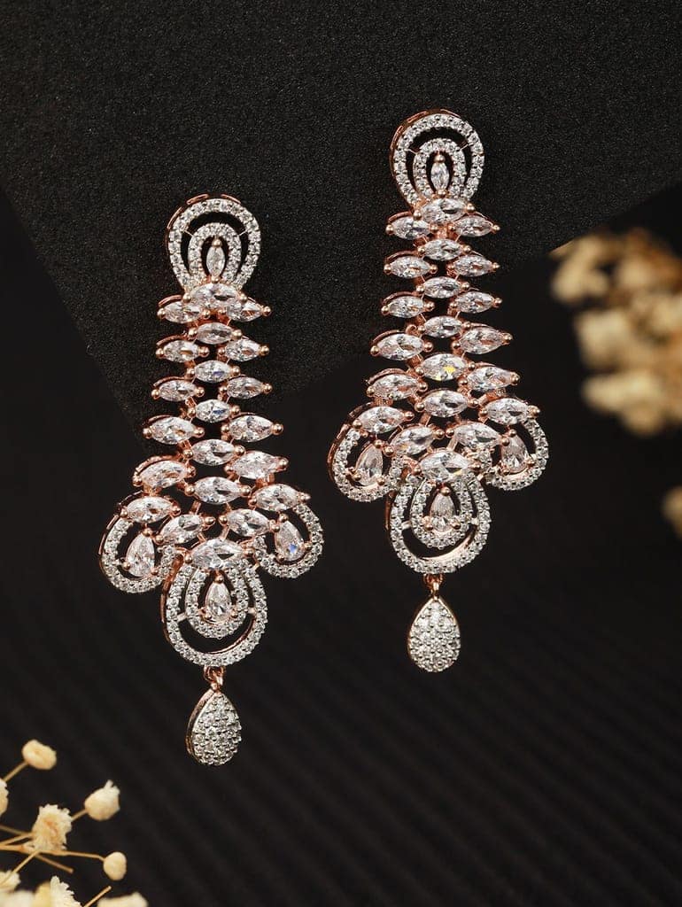 Stunning big diamond earrings for women, rose gold plated