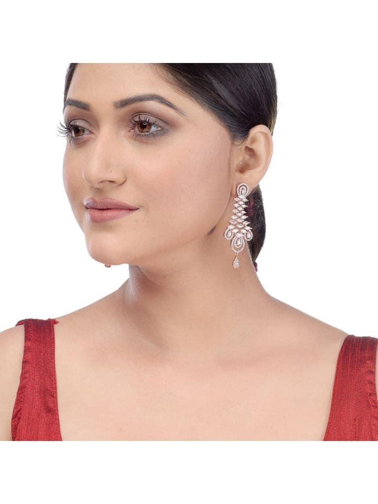 Stunning big diamond earrings for women, rose gold plated view 2