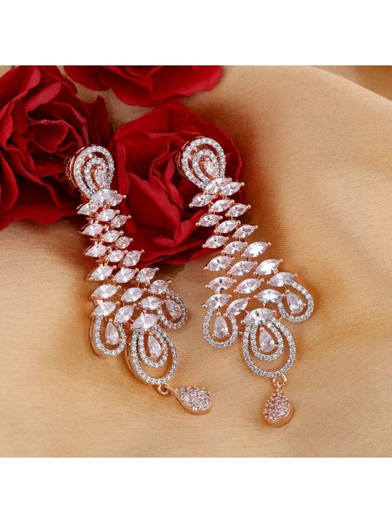 Stunning big diamond earrings for women, rose gold plated view 4