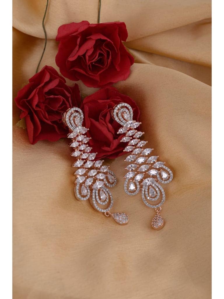 Stunning big diamond earrings for women, rose gold plated view 5