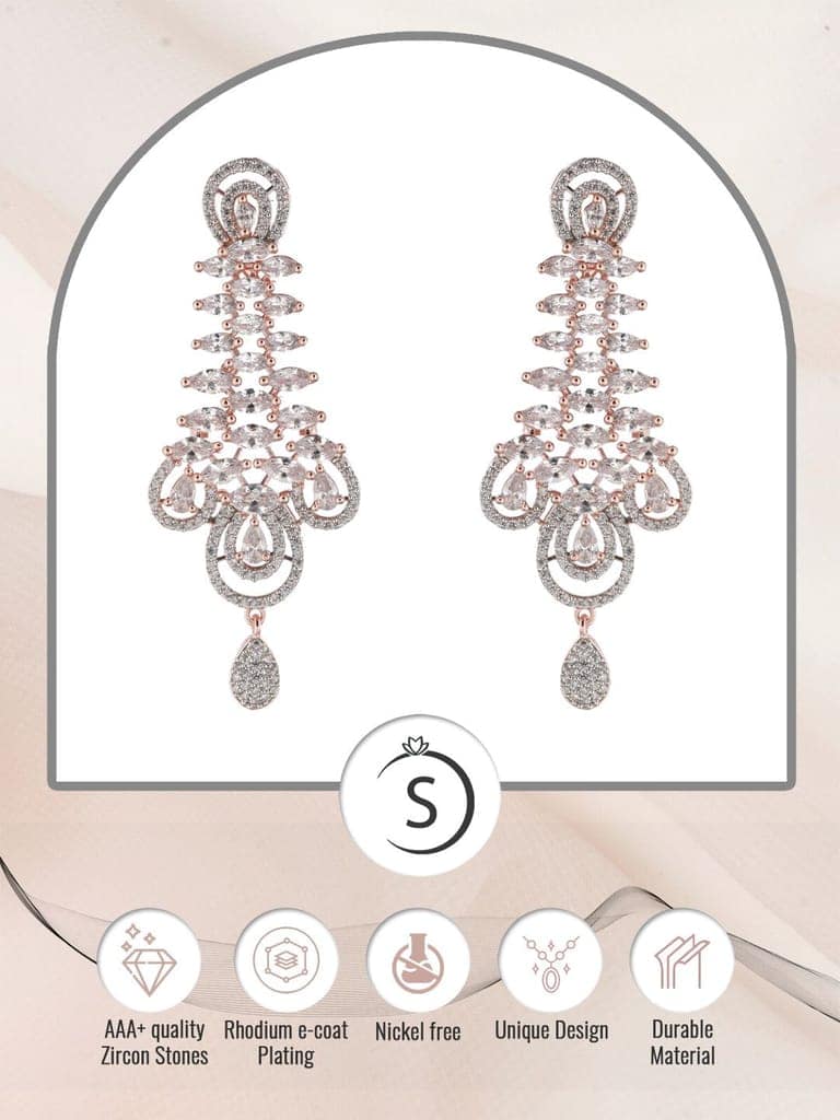 Stunning big diamond earrings for women, rose gold plated view 8