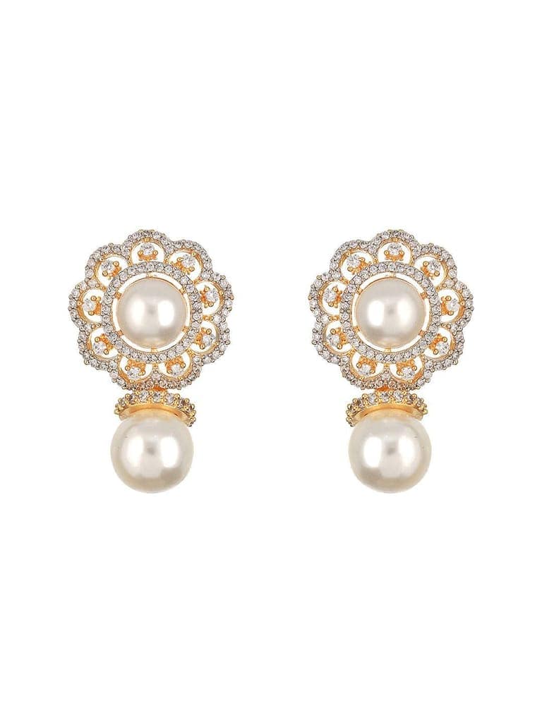 Gold Toned Ad & Pearl Beaded Floral Designer Studds Earrings view 5