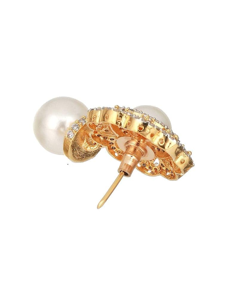 Gold Toned Ad & Pearl Beaded Floral Designer Studds Earrings view 7
