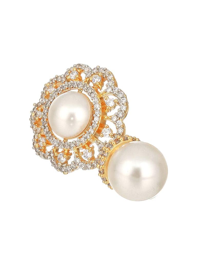 Gold Toned Ad & Pearl Beaded Floral Designer Studds Earrings view 8