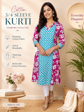 Cotton V-neck 3/4 Sleeves Kurti
