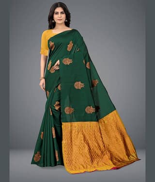 Om Shantam Sarees Jacquard Embellished Saree With Unstitched Blouse Piece ( Turquoise )