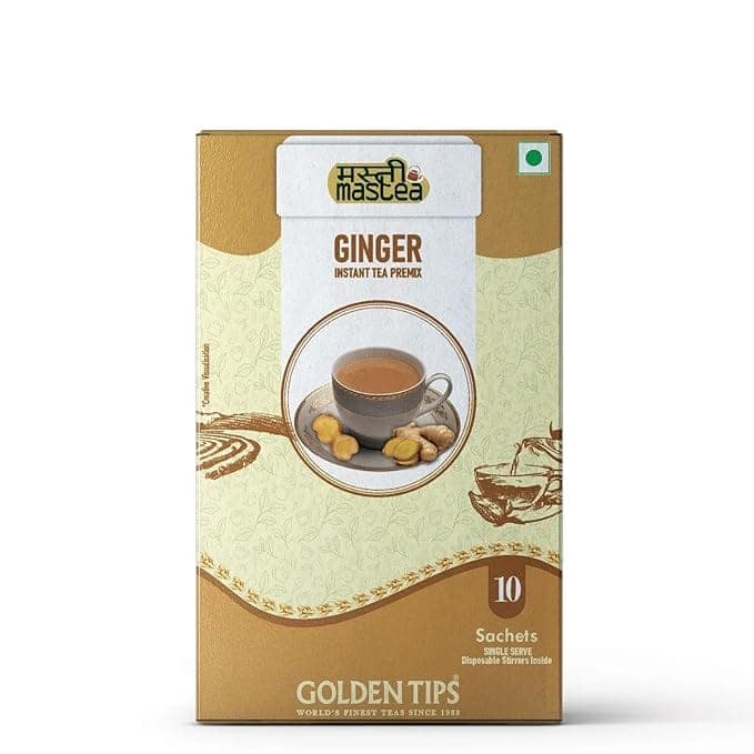 Golden Tips All-in-1 Instant Premix Ginger Tea, 14g Per Serve, Quick & Easy To Make Adrak Chai, 10 Sachets