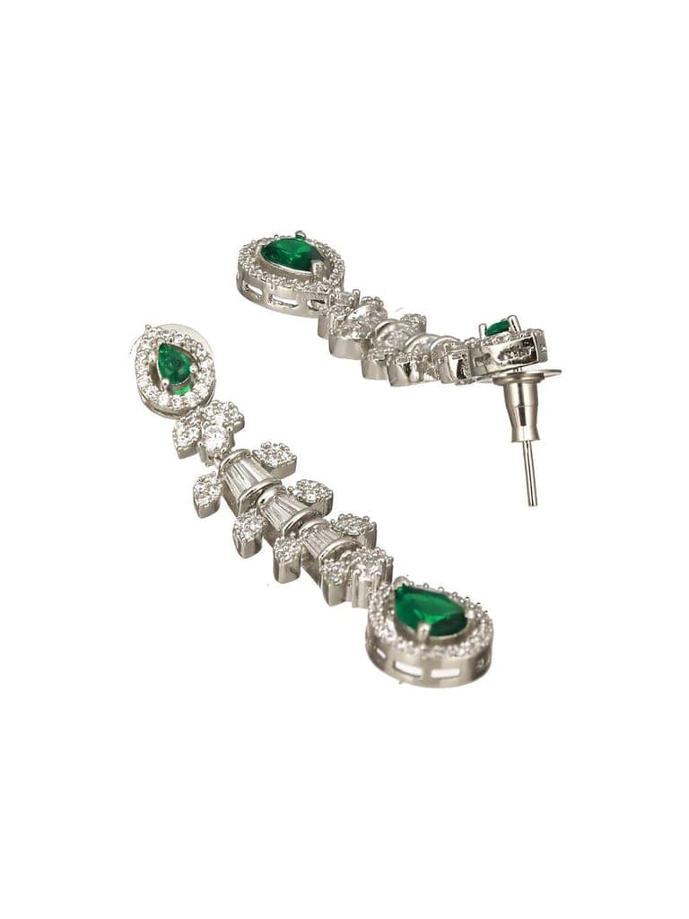 Rhodium Green Emerald Bagatte Zircon Studded Occasionwear Pendant Jewellery Set view 7