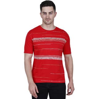 Life Dream Mens Red Solid Cotton Blend Round Neck T-Shirt
