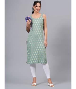 HIGHLIGHT FASHION EXPORT Rayon Printed Straight Women's Kurti - Grey ( Pack of 1 )