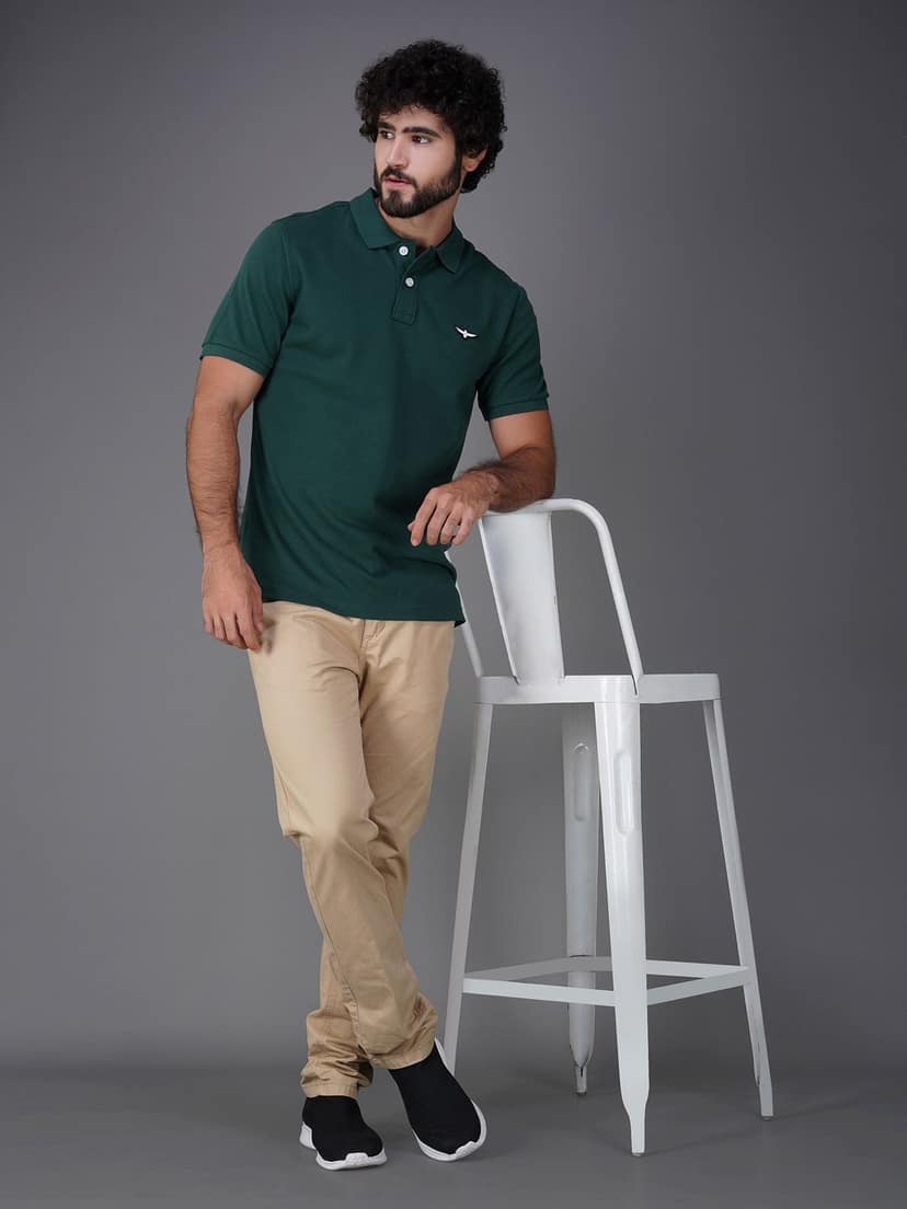 Solid Polo Shirt-GREEN view 5