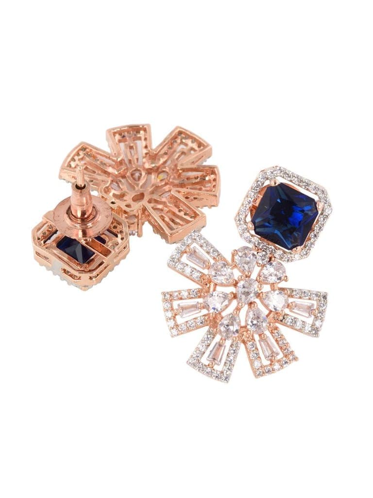 Exquisite Sapphire Floral design blue earrings Rose gold plated AD studded view 2