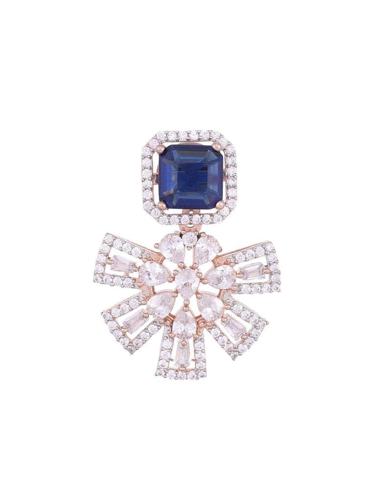 Exquisite Sapphire Floral design blue earrings Rose gold plated AD studded view 4