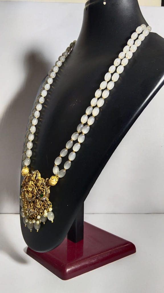 White Pearl Necklace with Gold Pendant view 2