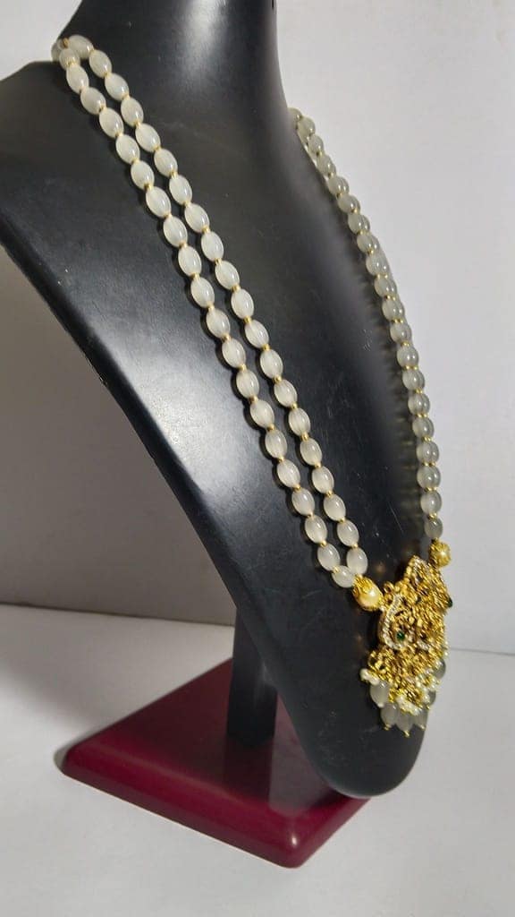 White Pearl Necklace with Gold Pendant view 3