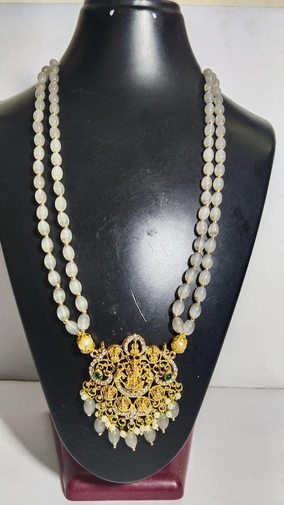 White Pearl Necklace with Gold Pendant view 4