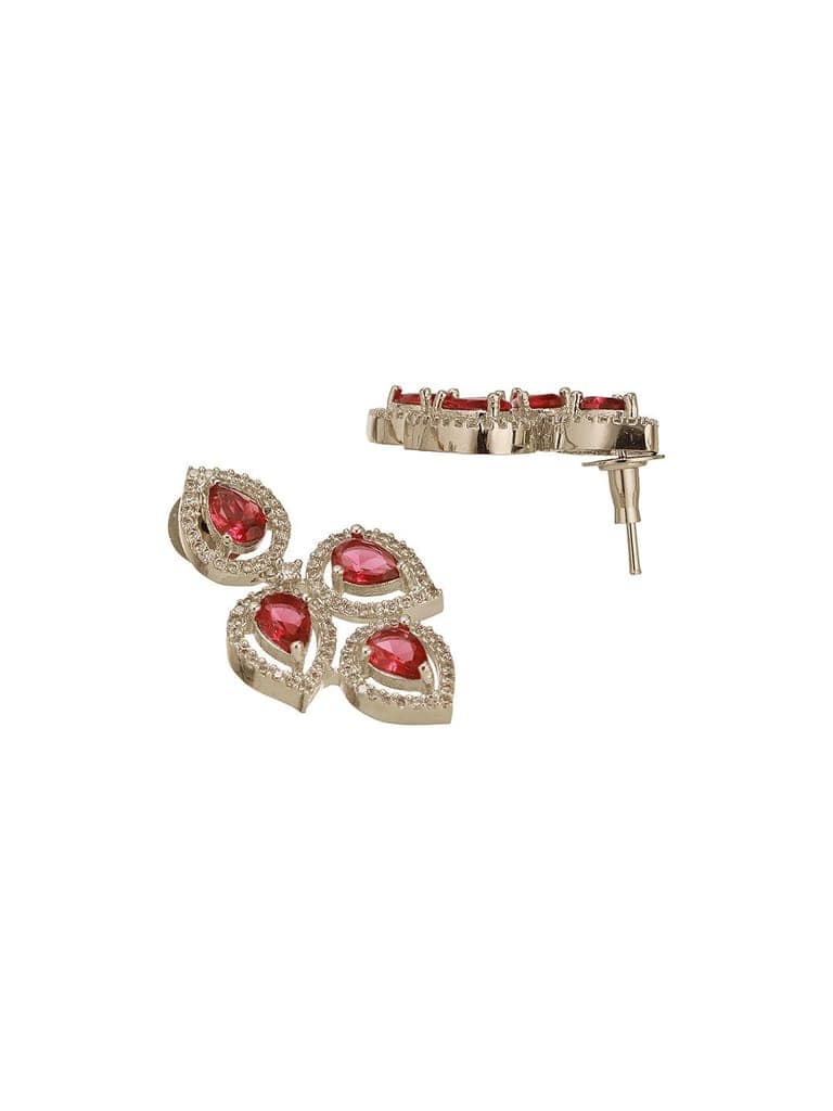 Silver Toned Ruby Red AD Studded Statement Delicate Necklace Jewellery Set view 9