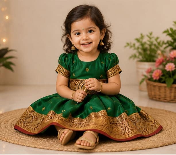 LUSTER Baby-Girls Silk Satin Ankle-Length Frock (Green, 3-6 Months) view 2