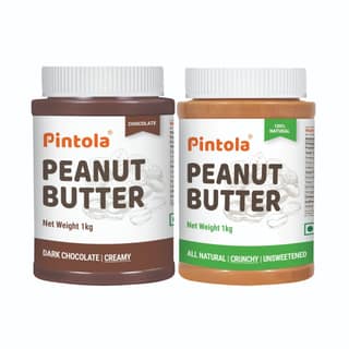 Pintola All Natural Peanut Butter (Crunchy) (1 kg) (Unsweetened, Non GMO, Gluten Free, Vegan) + Pintola Choco Spread Peanut Butter (Creamy) (1kg)