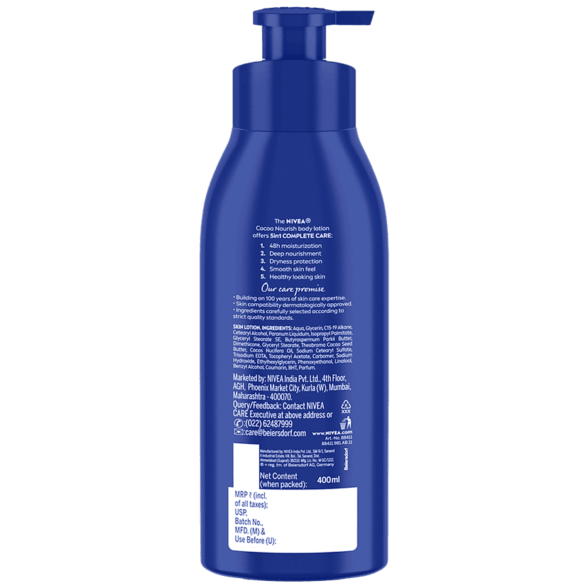 Nivea Cocoa Nourish Oil In Lotion - Very Dry Skin, With Deep Moisture Serum, Cocoa Butter & Coconut Oil, 48H Deep Moisture Care, 400 Ml view 2