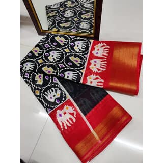 Black And Red Animal Printed Ikkat Designer Printed Saree view 2