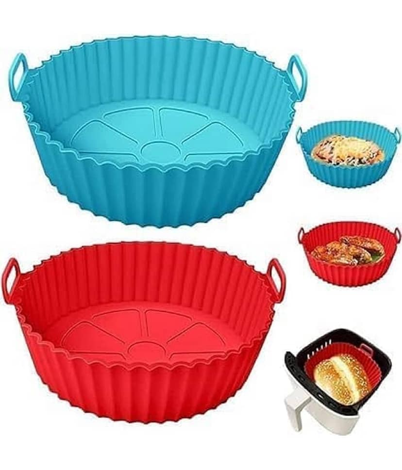 6 pcs. Reusable Air Fryer Silicone Pot Liners | Non-Stick Heat-Resistant Basket Baking Trays | Airfryer Oven Accessories | Dishwasher Safe | Multicolor | (Pack of 1)