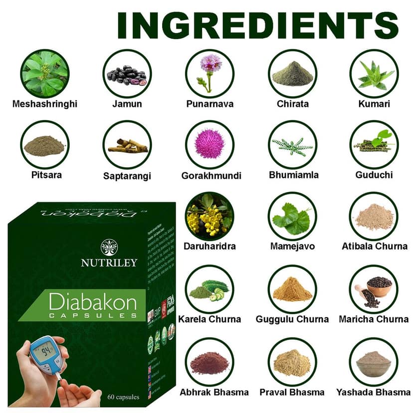 Nutriley Diabakon Diabetes Control Herbal Capsules Provides relief from Diabetes. Helps in controlling Blood Sugar Levels (60 caps) view 3