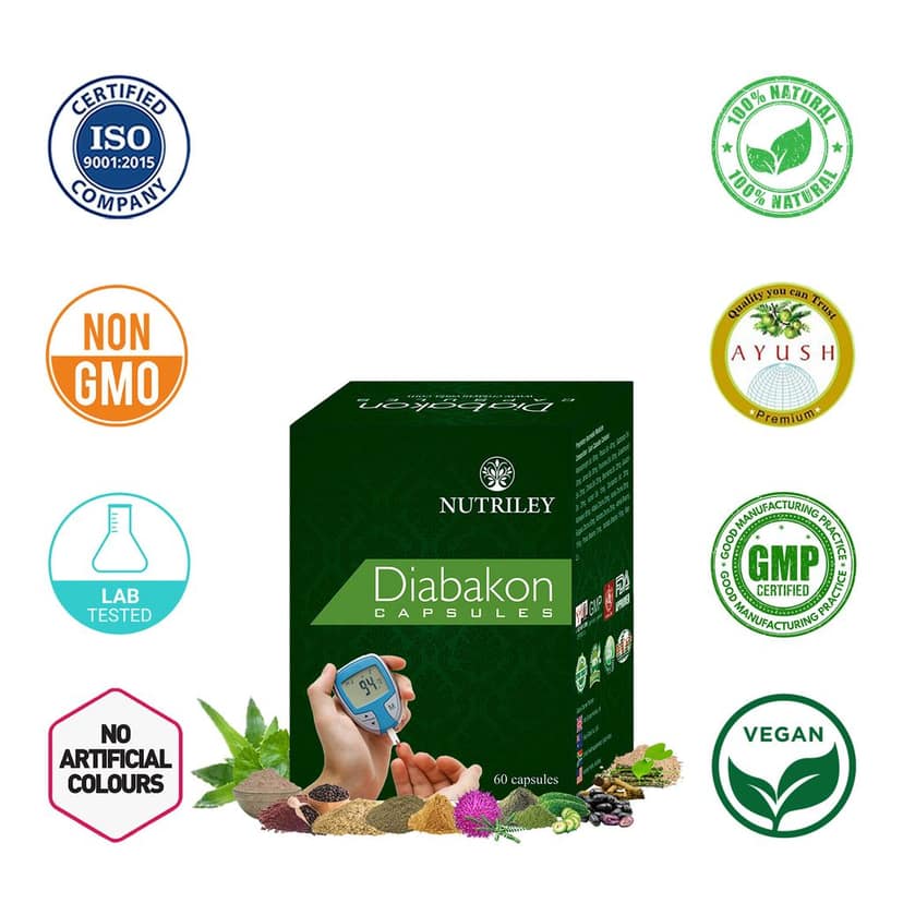 Nutriley Diabakon Diabetes Control Herbal Capsules Provides relief from Diabetes. Helps in controlling Blood Sugar Levels (60 caps) view 5