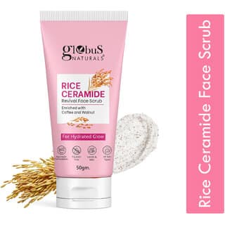 Globus Naturals Rice Ceramide Scrub Hydrating & Glowing Skin, Enriched with Coffee & Walnut, 50g