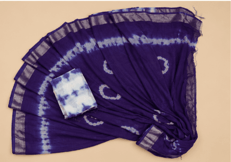 Women’s Royal Blue & Cream Handcrafted Tie-Dye Cotton Saree for Traditional Wear view 2