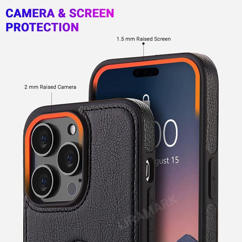 LIRAMARK PU Leather Flexible Back Cover Case Designed for iPhone 14 Pro (6.1 inch) view 4