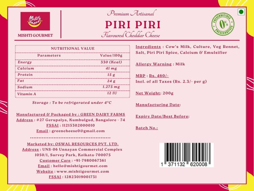Mishti Gourmet Piri Piri Cheddar 200g view 6