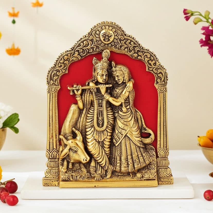 Aluminium Wall Hanging Radha Krishna Idol ? Spiritual Decor Showpiece, Height : 9 Inch (ASMAS284 G)