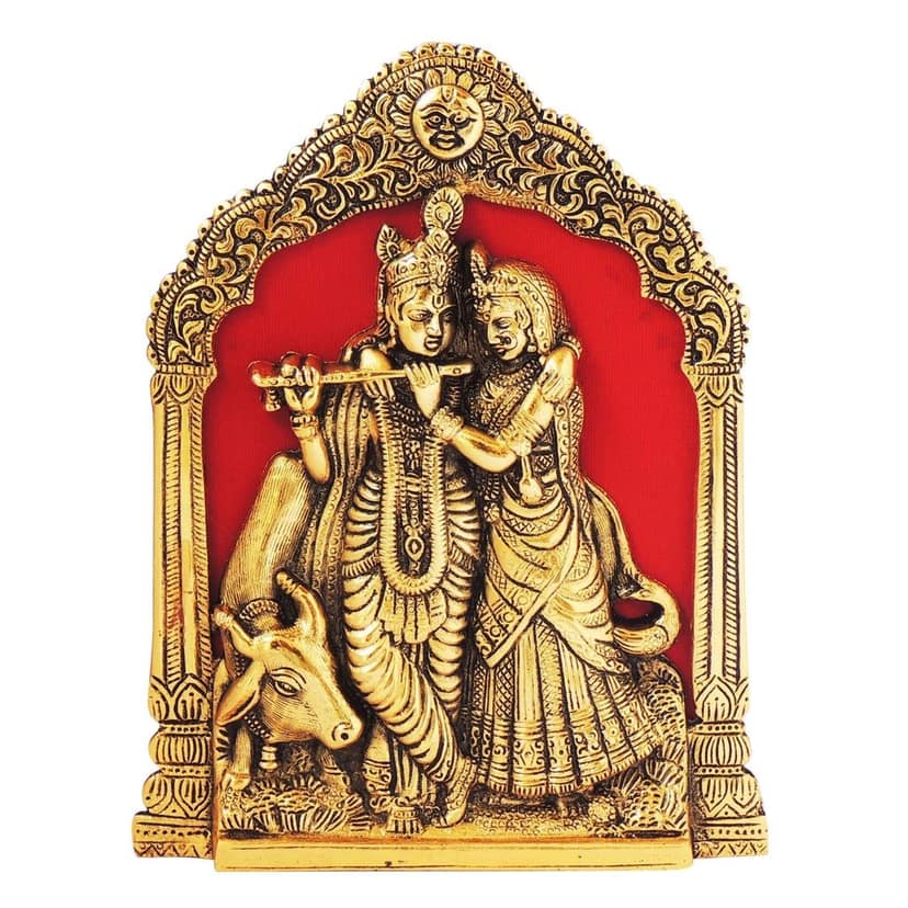 Aluminium Wall Hanging Radha Krishna Idol ? Spiritual Decor Showpiece, Height : 9 Inch (ASMAS284 G) view 2