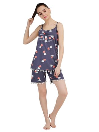 KOI SLEEPWEAR Women Spagetti Short Ball Lace Nightsuit Set