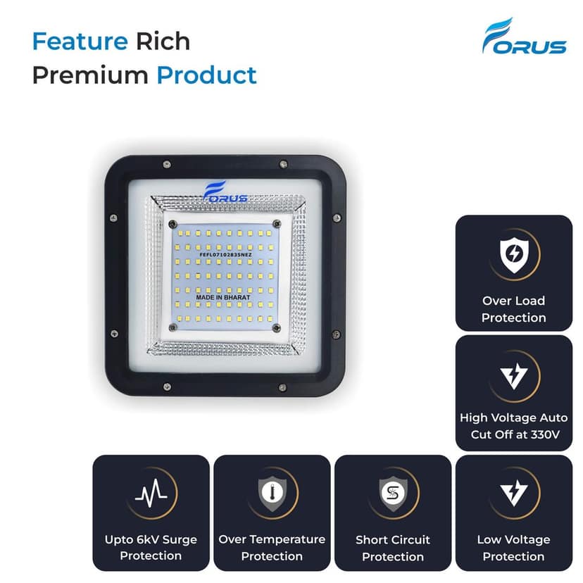 Forus 50W LED Flood Light 2 Years Warranty, IP67 Waterproof Outdoor LED Flood Lights, High Mast Focus Light, Halogen Flood Light for Factory, Garage, Parking,Garden,Shop,Warehouse,Tent - Cool White - 1Pc view 2