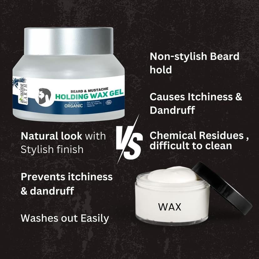 AMAzing EARTH Certified Organic Beard & Mustache Holding Wax Gel for Men - with Aloe Vera, Olive, Jojoba & Argan Oil, Strong Hold, Styling, Chemical Free, Sulphates & Parabens Free, 50gm view 8