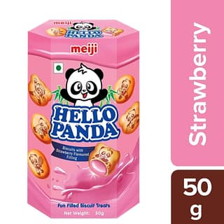 Meiji Hello Panda Biscuits - Creamy Strawberry, 50 G Carton