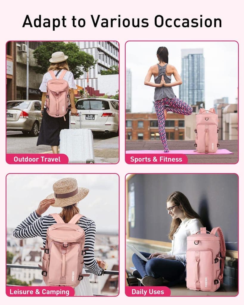 Gym Bag Womens Travel Duffel Bag Sports Carry On Holdall Bag with Shoes Compartment and Wet Pocket for Yoga Swimming Travel Duffle Bag For Weekend Pink Large view 7