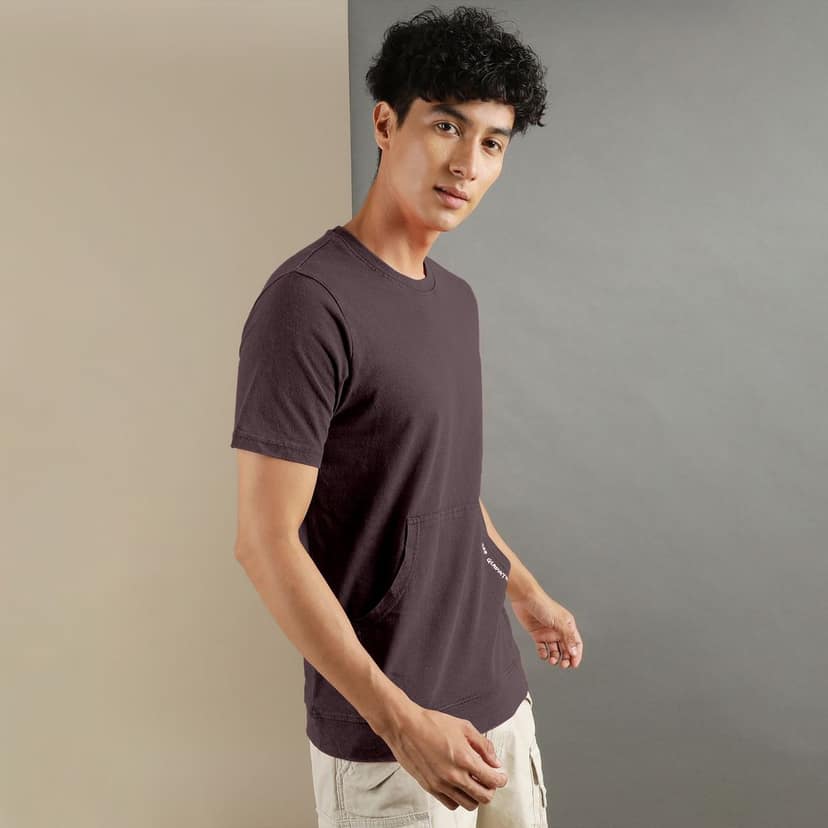 Ftx Men Solid Round Neck Kangaroo Pocket Half Sleeve Tshirt view 4