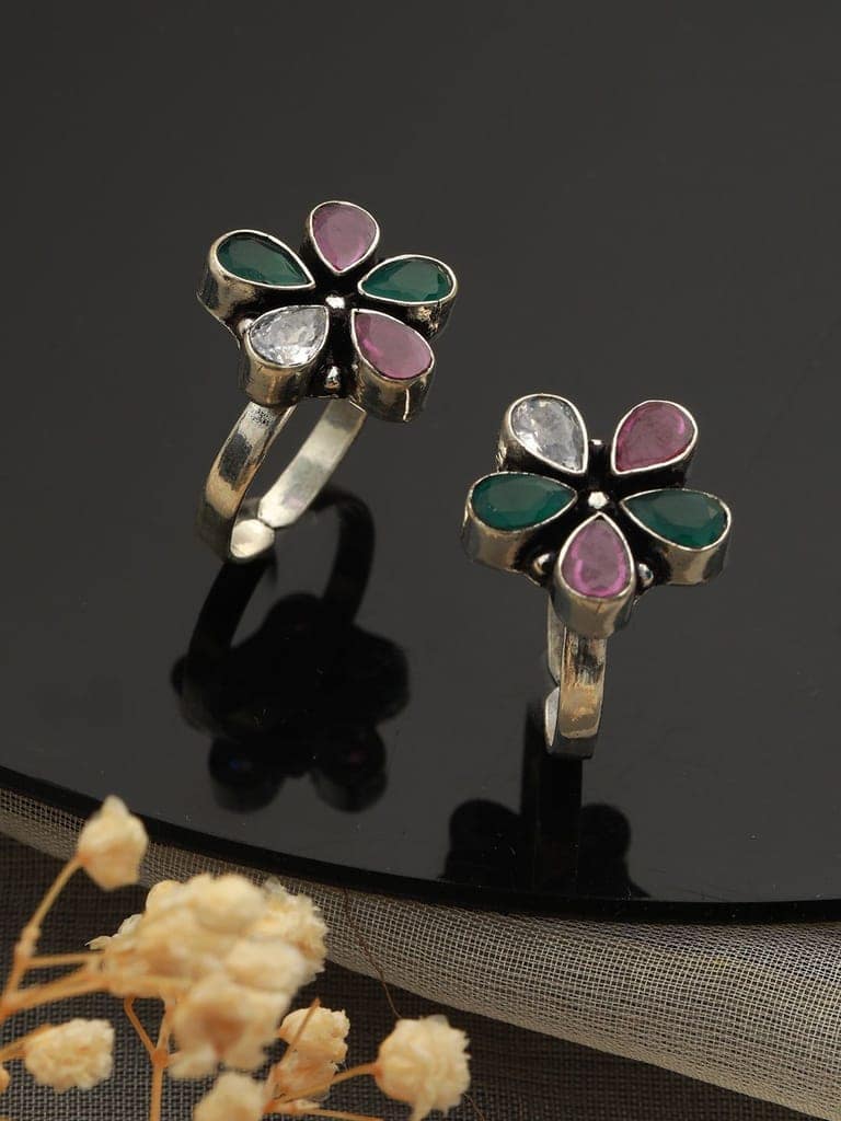 Set Of 2 Silver plated Floral AD Studded Adjustable Toe Rings view 2